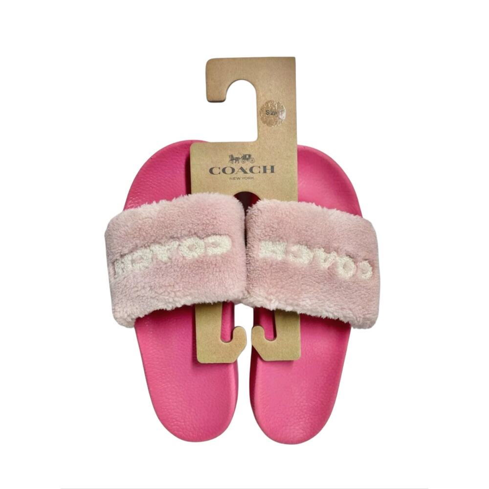 COACH PINK ULI SPORT SLIDE FAUX FUR SIZE 10